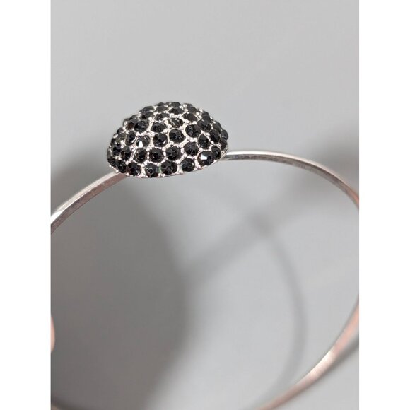 Gothic Black Rhinestone Dome Bangle Bracelet Silver Tone 7" - Picture 7 of 9